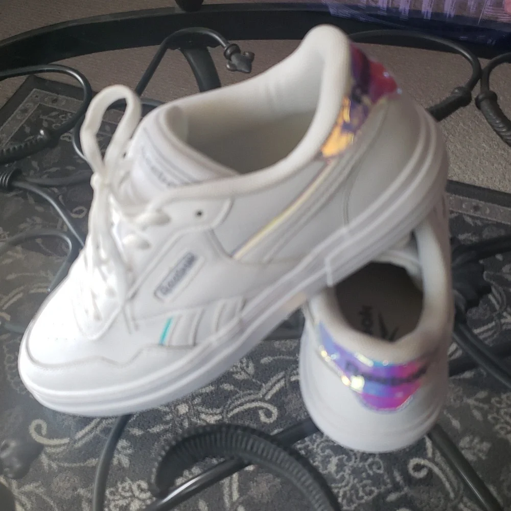 Reebok White Sneakers with Iridescent Lavender Heel Accent - Picture 6 of 9